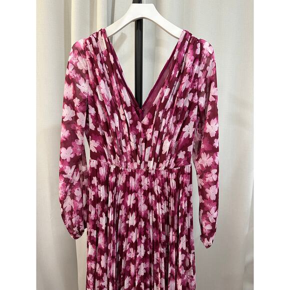 ML Monique Lhuillier Melanie Long-Sleeve V-Neck A-Line Maxi Dress Size 4 NWT - Picture 3 of 16